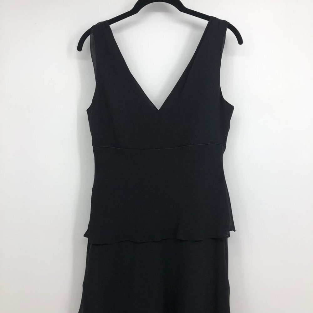 Lori Ann Montreal Vintage Black sleeveless tiered midi dress sequin broach 8 - Picture 7 of 16